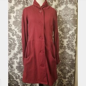 Prana fuchsia long over coat button up XS